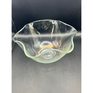 Vtg Clear Glass Bowl Salad/Dessert Bowl‎ Ruffled Edge Decorative Serving 10"x5"